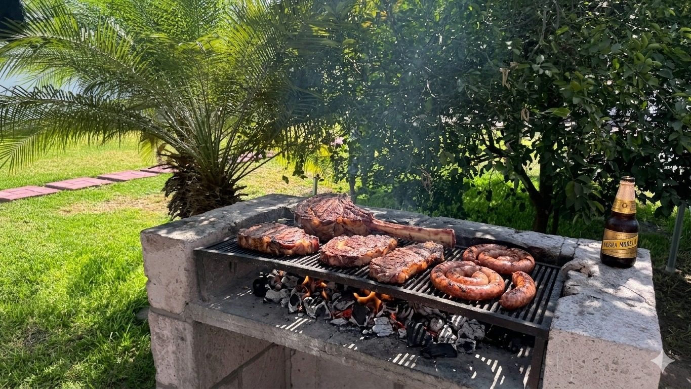 BBQ grill ready for carne asada in the garden of Quinta El Capricho, Tequesquitengo Mexico